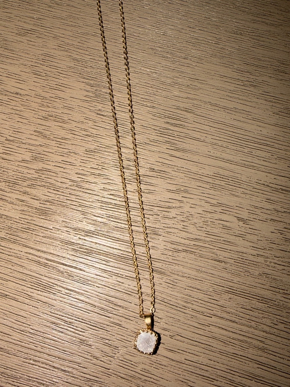 Gold Druzy Pendant Necklace with Sparkling White Stone